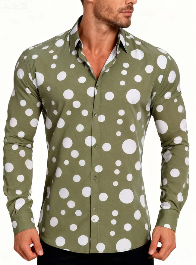 A Casual And Versatile Long-sleeved Shirt With Polka Dot Prints For Teenagers And Men Hover Image