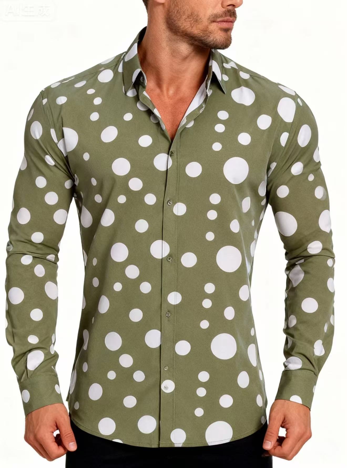 A Casual And Versatile Long-sleeved Shirt With Polka Dot Prints For Teenagers And Men