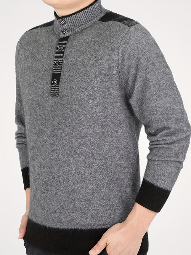 Mens Autumn Winter Stand Collar Sweater With Buttons