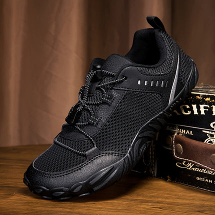 Mens Stylish Black Hiking Sneakers Mesh Rubber Sole