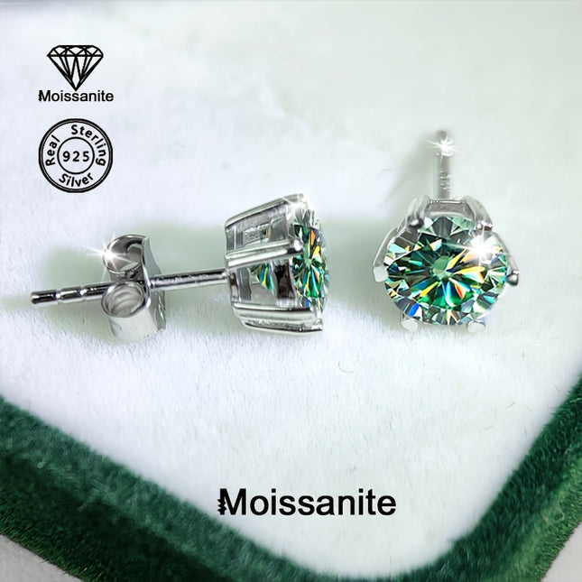925 Silver Moissanite 2ct Six Prong Classic Earrings Women
