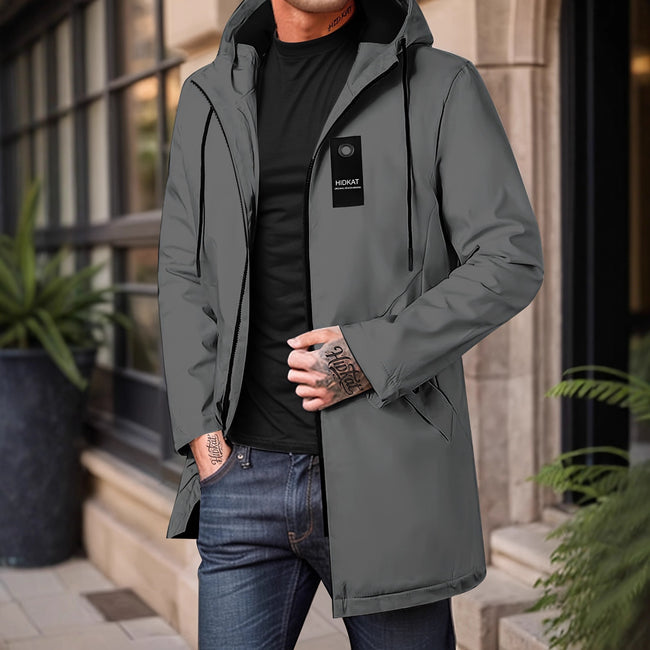 Mid-length Men's Hooded Casual Workwear Shell Jacket Windproof Jacket Hover Image