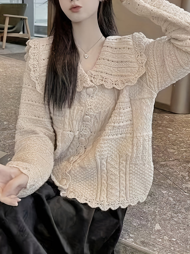Womens Cozy Fall Winter Cardigan Babydoll Collar Pockets