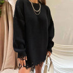 Loose Hole Knitted Pullover Sweater Women