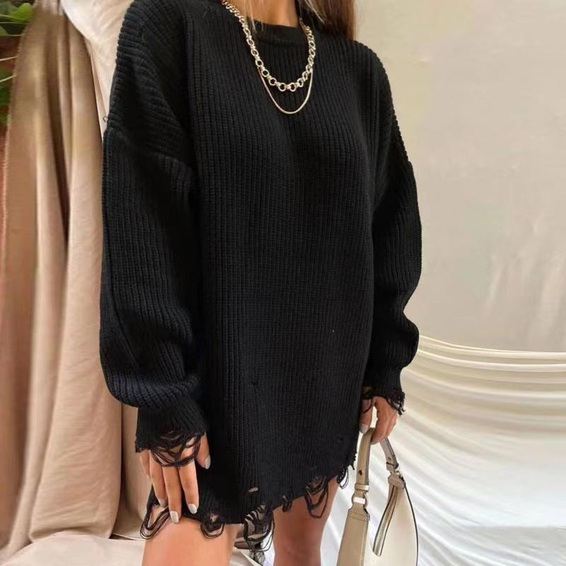 Loose Hole Knitted Pullover Sweater Women