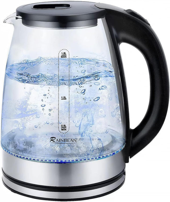 Electric Kettle Water Boiler, 1.8L Electric Tea Kettle, Wide Opening Hot Water Boiler With LED Light, Auto Shut-Off & Boil Dry Protection, Glass Black Hover Image