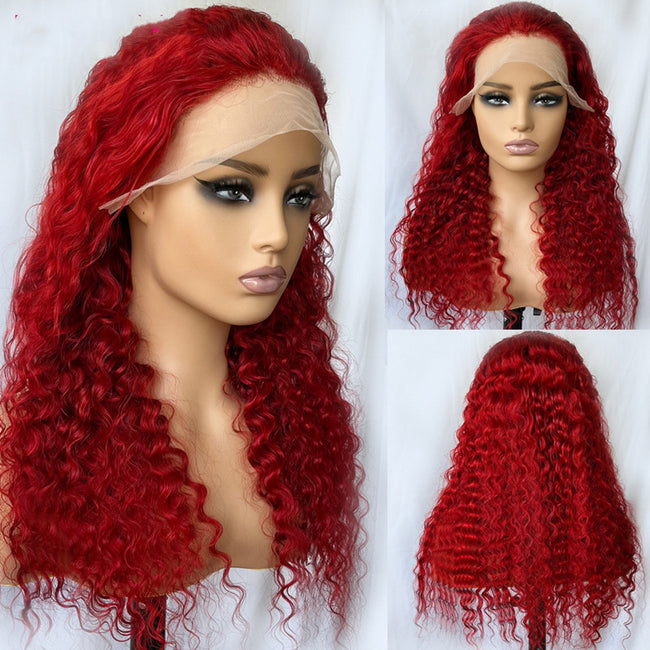 Red Deep Wave Human Hair Wig Real Headgear Main Image