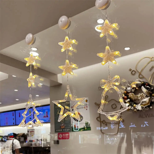 Christmas 3pcs LED Light Star Xmas Tree Hanging Sucker Lamp Window Ornaments Decoration For Home Xmas Navidad New Year Decor Christmas Decorations Main Image
