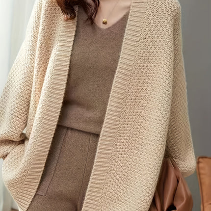 Casual Collarless Open Front Cardigan Polyester Blend Knit