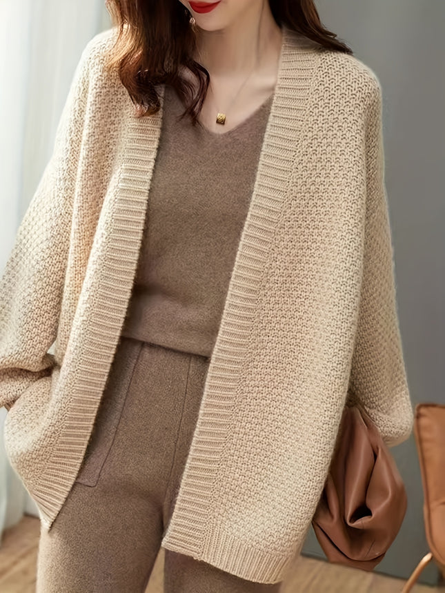 Casual Collarless Open Front Cardigan Polyester Blend Knit