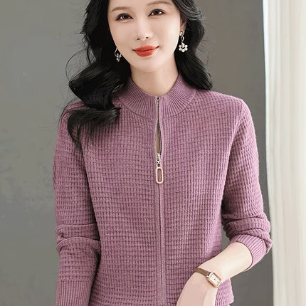 Women's Elegant Full Zip Winter Coat With Stand Collar