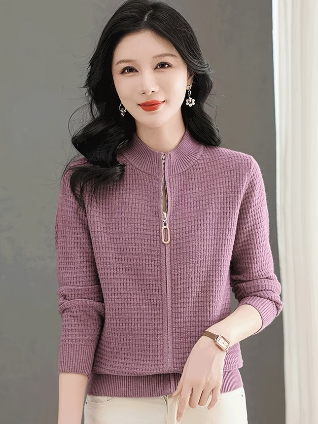 Women's Elegant Full Zip Winter Coat With Stand Collar