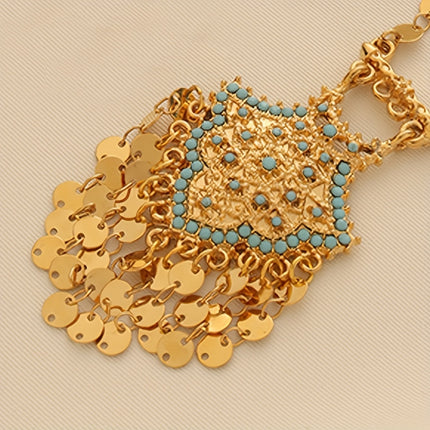 Middle Eastern Gold Plated Copper Blue Stone Pendant Set