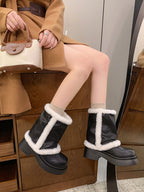 Women's Winter Faux Fur Lined Short Boots, Fashion Thick Bottom Ankle Booties With Warm Plush Trim For Casual Daily Wear