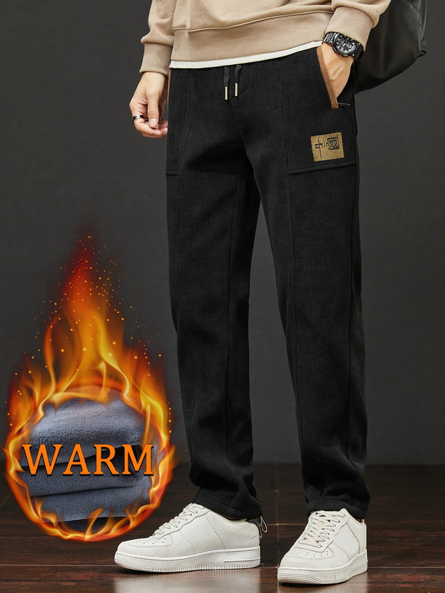 Mens Casual Warm Pants Chic Stretch Trousers Fall Winter