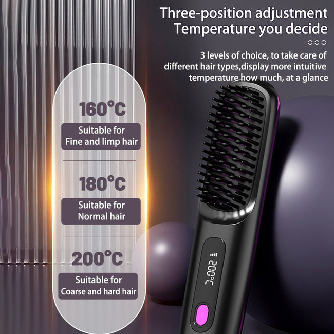 2 In 1 Straight Hair Comb Wireless Hair Straightener Brush Hair Fast Heating Portable Hot Curler USB Charging Main Image
