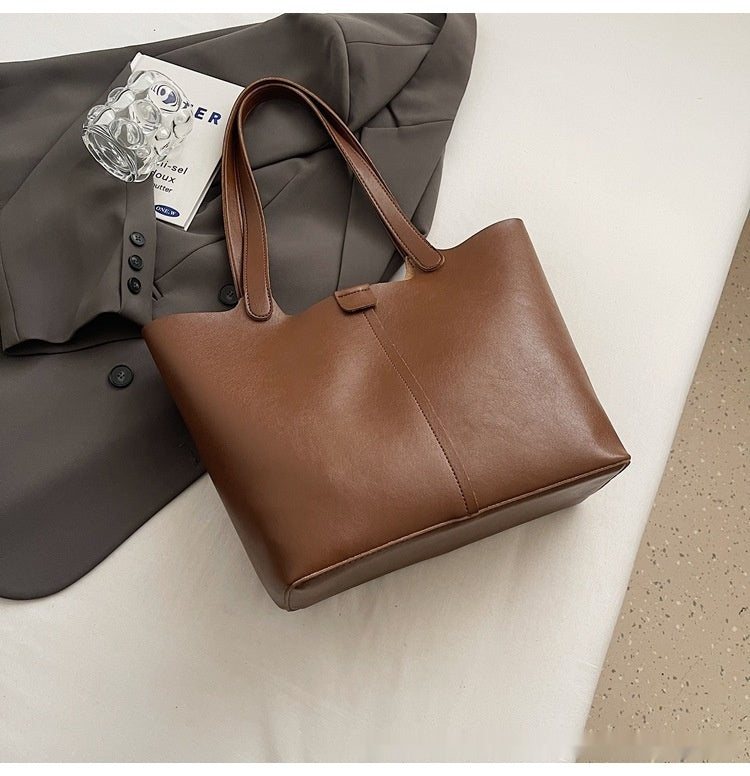 Large Capacity Casual Underarm Shoulder Bag Retro Textured Tote Bag