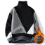 Contrast Color Turtleneck Men's Fleece-lined Knitting Bottoming Loose Sweater