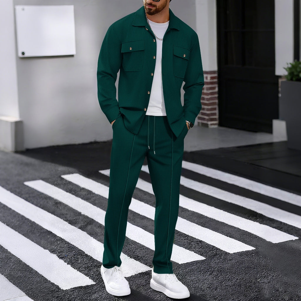 Waffle Long-sleeved Trousers Casual Men's Suit