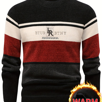 Genghis Mens Winter Thermal Fleece Lined Sweater Color Block