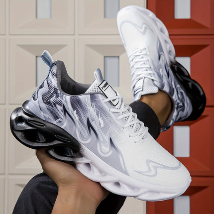 Mens Breathable Mesh Sneakers Black White Gradient Casual