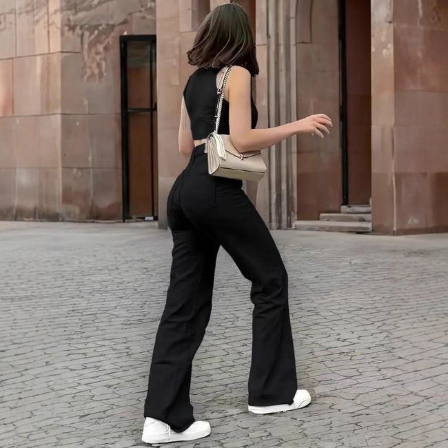 Black Wash Straight Stretch Casual Trousers Main Image