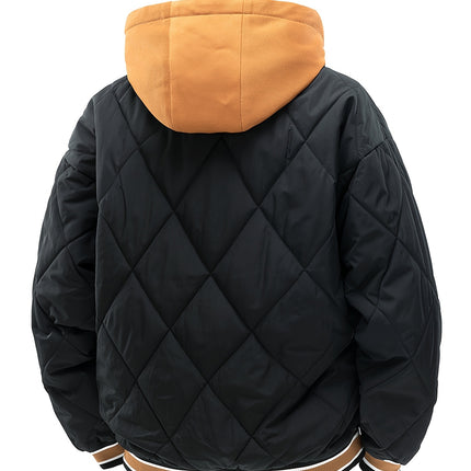 Sijidou Mens Winter Jacket Embroidered Logo Hooded Coat