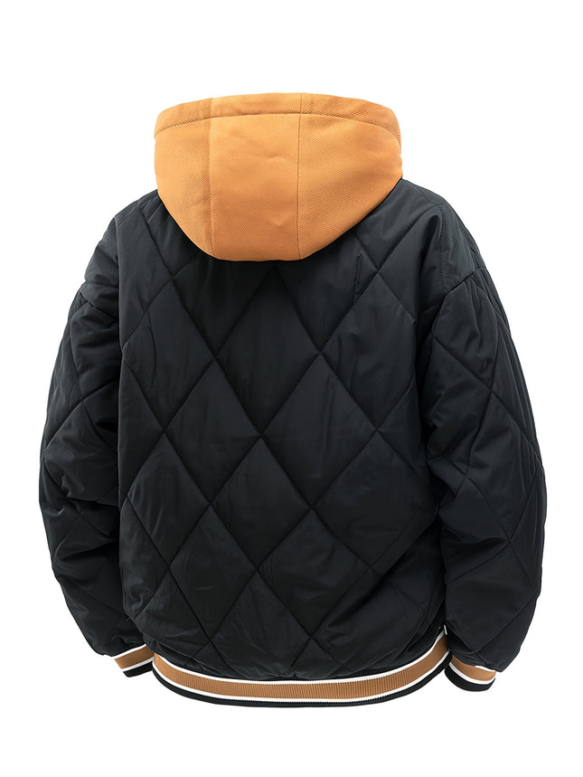 Sijidou Mens Winter Jacket Embroidered Logo Hooded Coat