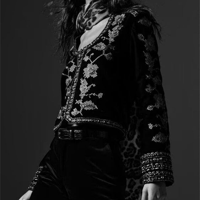 Women's Casual Embroidered Velvet Jacket Hover Image