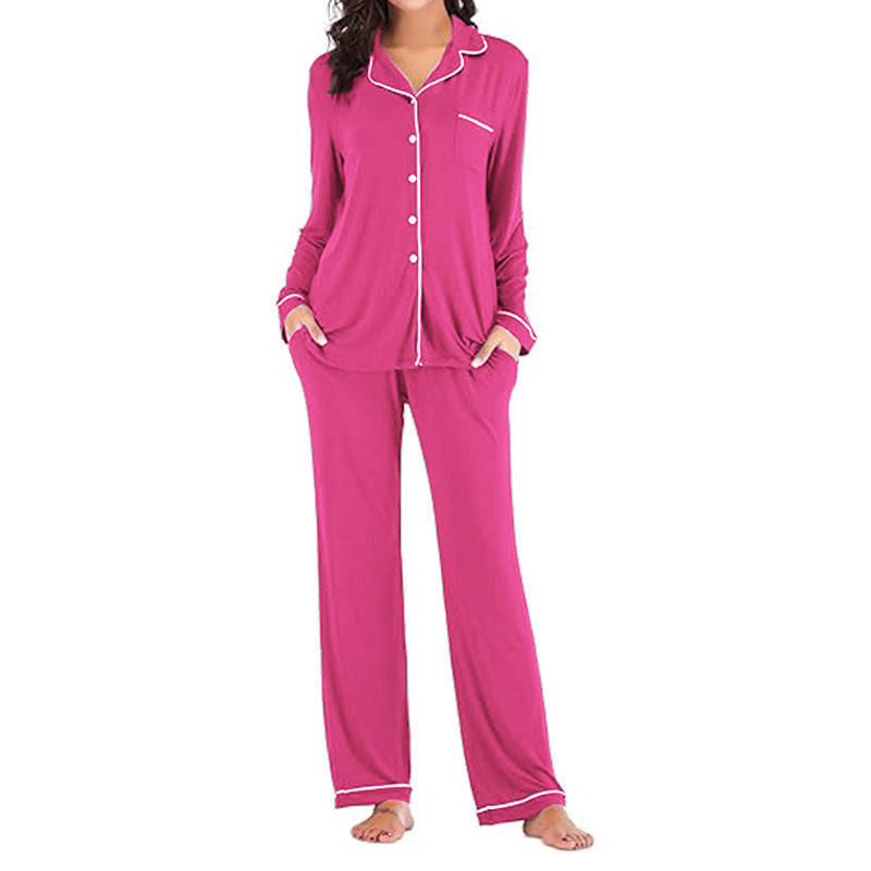 Women's Solid Color Casual Pocket Cardigan Button Long-sleeve Suit