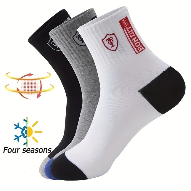 10-Pair Men'S Thermal Athletic Socks - Heavy-Duty Winter Sports socks with Elastic Cuff, All-Season Cushioned Arch Support - Non-Slip Grip for Gym, Running, Hiking - Multi-Color Pack (Black/Blue/Red/Gray/) - Ideal Gift for Athletes, Mothers, Holidays - H