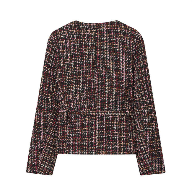 Elegant Classic Style Round Neck Long Sleeve Short Coat Main Image