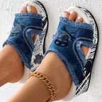 Newspaper Skull Original Hem Platform Wedge Slides - Anklet Not Included