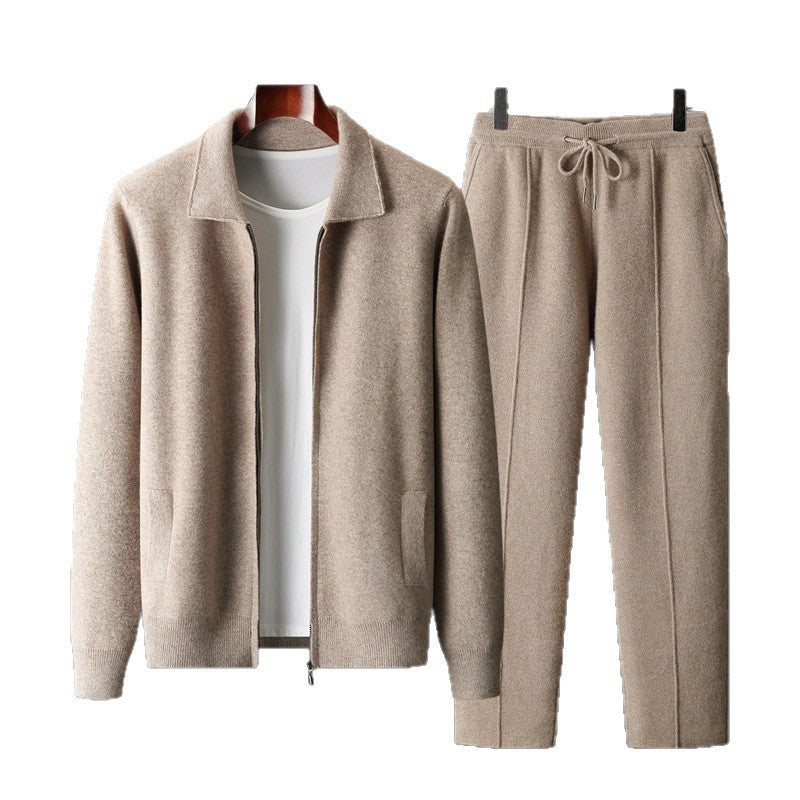 Men's Loose Lapels Thickened Oversized Knit Cardigan Suit