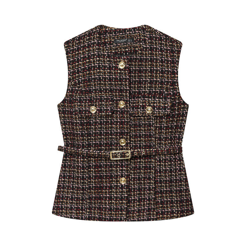 Women's Fashionable Belt Texture Top Vest