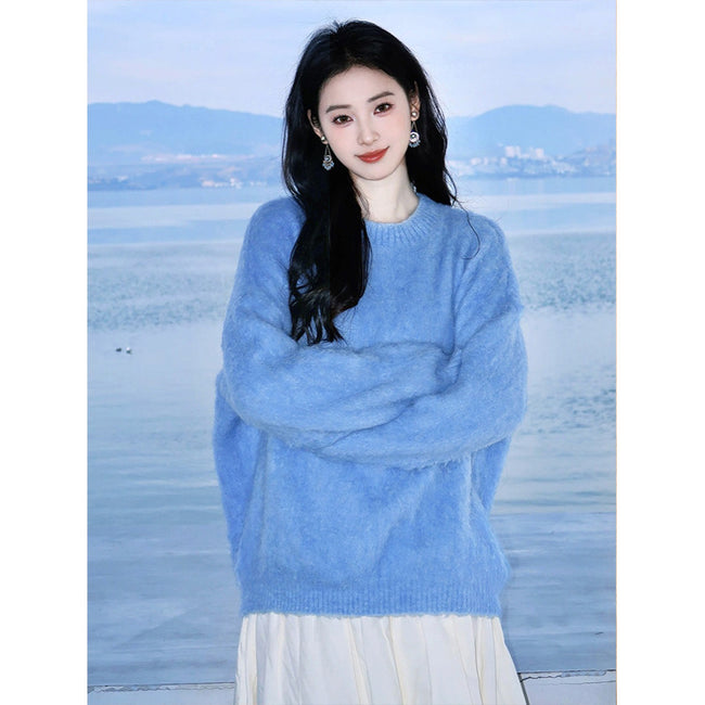 Loose And Lazy Style Klein Blue Furry Pullover Main Image