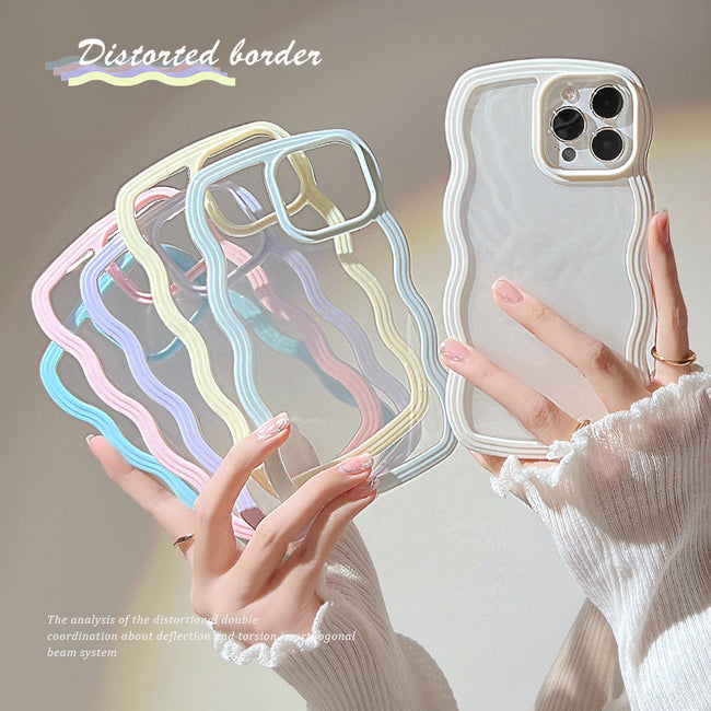 Wave Border Mobile Phone Case Solid Color Simple Candy Color Hover Image