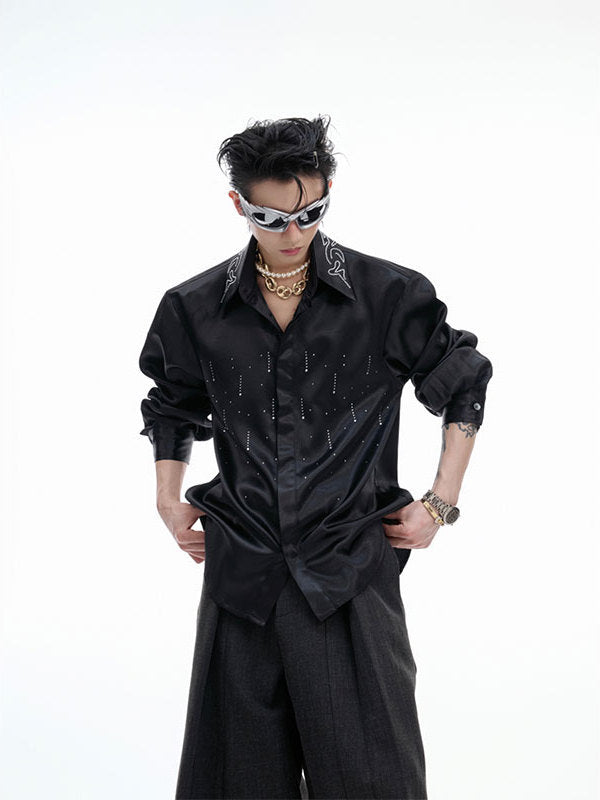 Silk Satin Shirt Commuter Short Wide Top