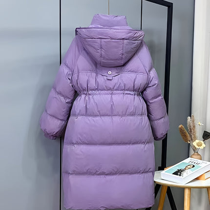 Womens Elegant Loose Fit Midi Puffer Coat Hooded Duck Down