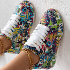 Women's Casual Round Toe Thick Sole Lace-Up Sneakers, Random Print Design, Comfortable Sporty Shoes For Daily Wear