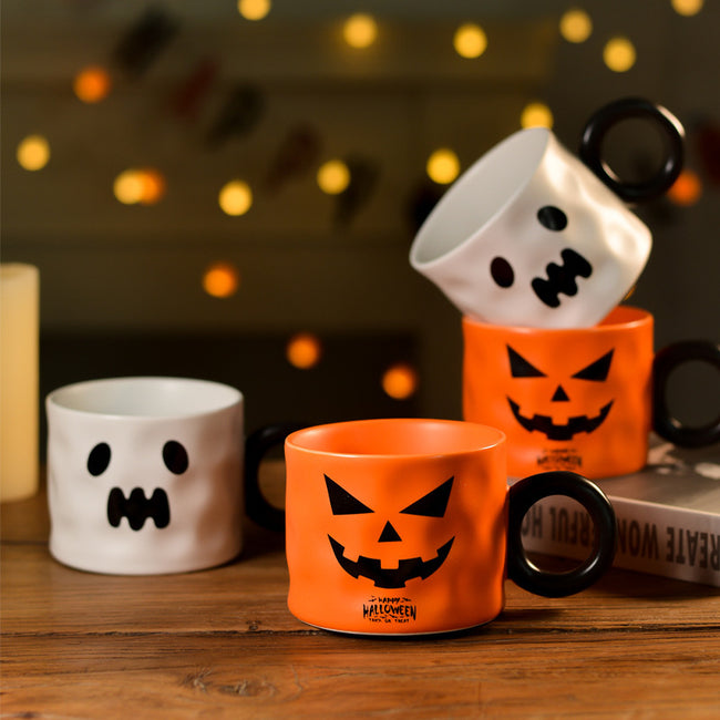 Pumpkin Ceramic Cup Party Favor Ceramic Cups With Handle Portable Cute Halloween Gift Mug Durable Halloween Party Supplies Hover Image
