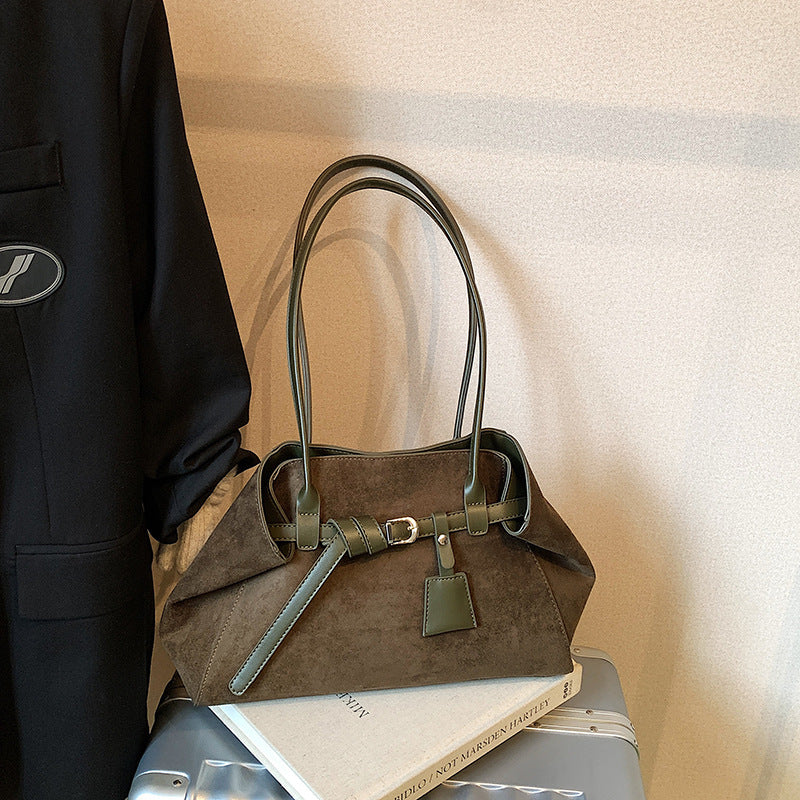 Retro High-grade Matte Large Capacity Tote Bag Suede Shoulder Commuter Bag