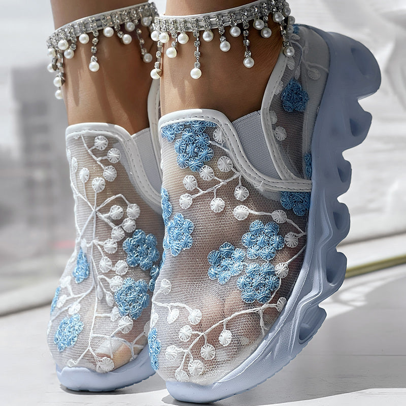Contrast Glitter Transparent Mesh Patch Breathable Sneakers - Without Ankle Strap