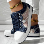 Floral Embroidered Polka Dot Print Sneakers