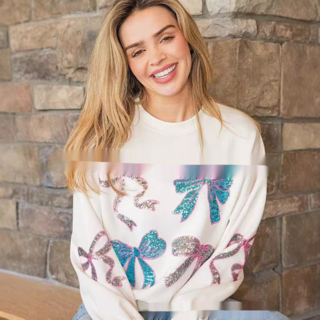 Women's Christmas Sequins Loose-fitting Casual Sweatshirt Round Neck Long Sleeve Main Image