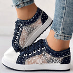 Floral Embroidered Polka Dot Print Sneakers
