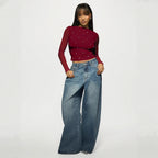 Long Sleeve Double-layer Mesh Rhinestone Fashion Women's Western Style Bottoming