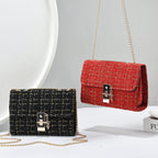 Woolen Twist Lock Shoulder Bag Versatile Women's Bag Gold Silk Contrast Color