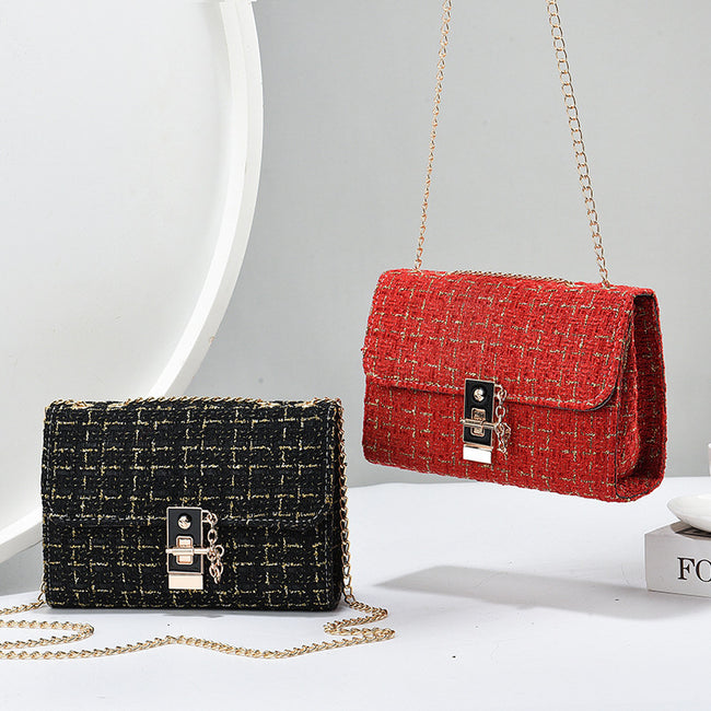 Woolen Twist Lock Shoulder Bag Versatile Women's Bag Gold Silk Contrast Color Main Image