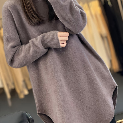 Womens Cozy Oversized Sweater Gray Fall Winter Long Sleeve